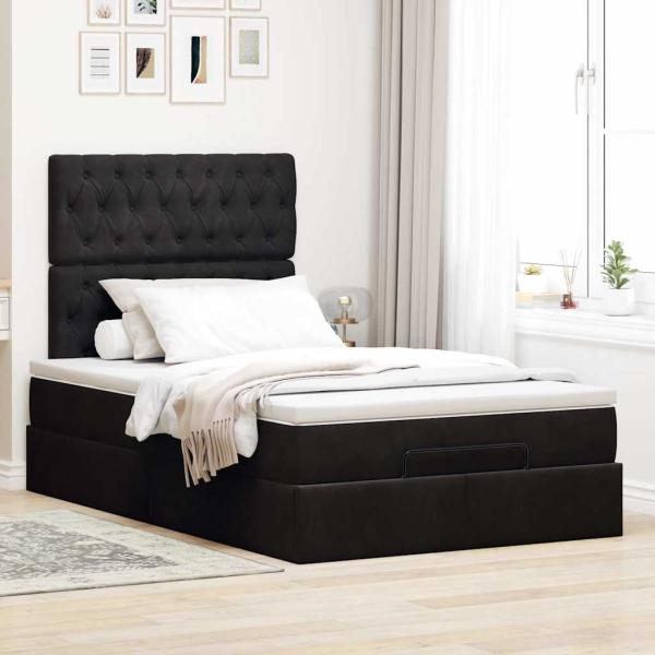 Ottoman-Bett mit Matratzen Schwarz 120x200 cm Samt