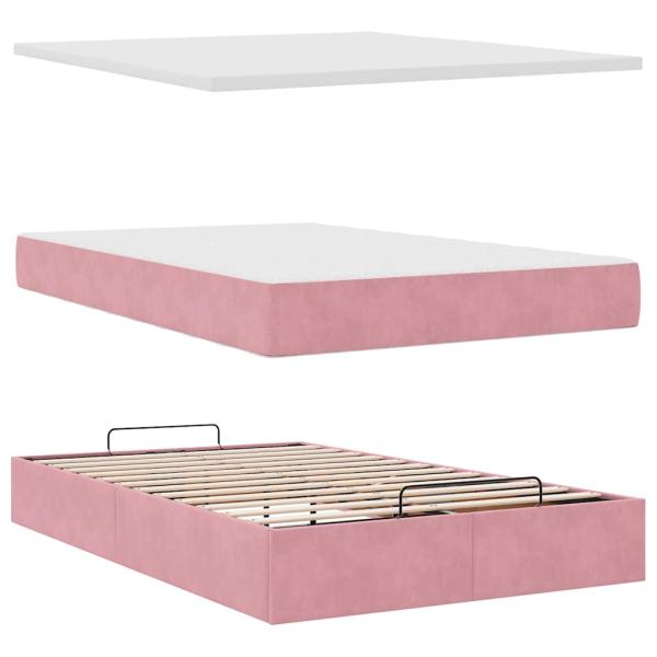 Ottoman-Bett mit Matratzen & LEDs Rosa 120x200 cm Samt