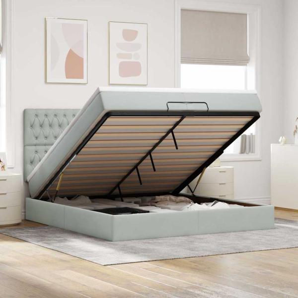 ARDEBO.de - Ottoman-Bett mit Matratzen & LEDs Hellgrau 200x200 cm Samt