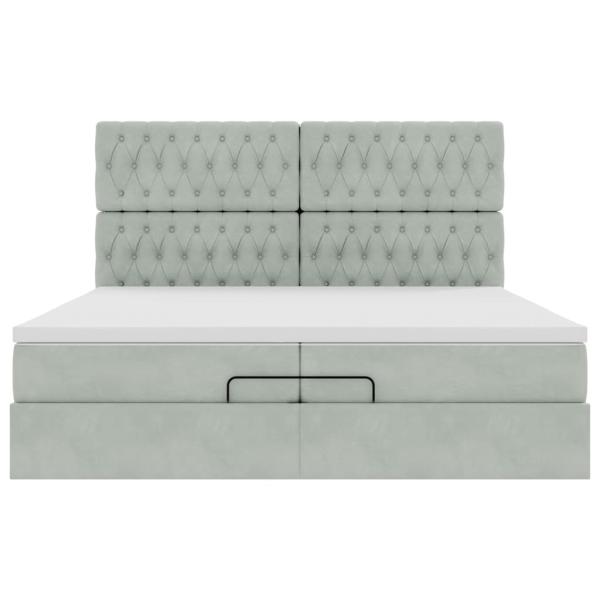 Ottoman-Bett mit Matratzen & LEDs Hellgrau 200x200 cm Samt