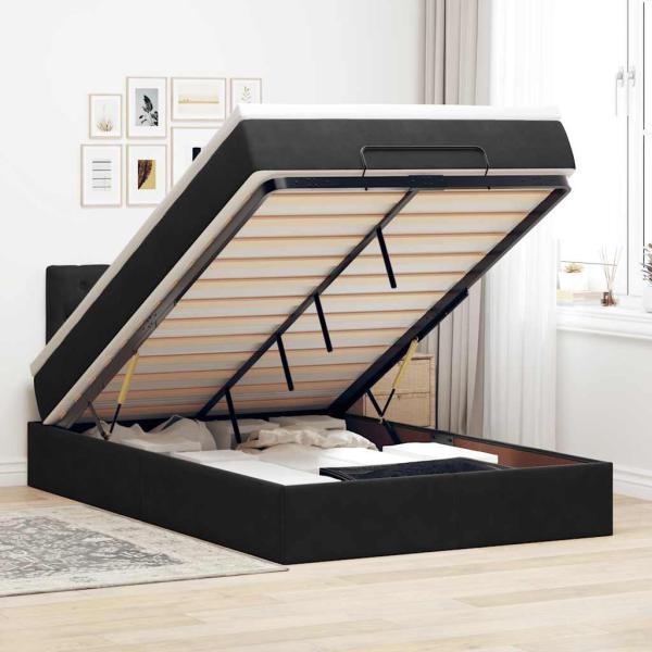 ARDEBO.de - Ottoman-Bett mit Matratze & LEDs Schwarz 120x200 cm Samt