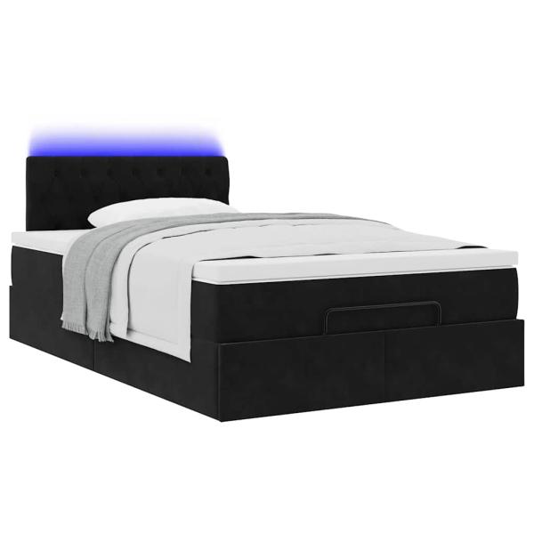 Ottoman-Bett mit Matratze & LEDs Schwarz 120x200 cm Samt