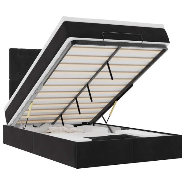 Ottoman-Bett mit Matratzen & LEDs Schwarz 120x200 cm Samt