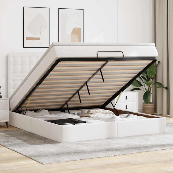 ARDEBO.de - Ottoman-Bett mit Matratze Weiß 180x200 cm Kunstleder