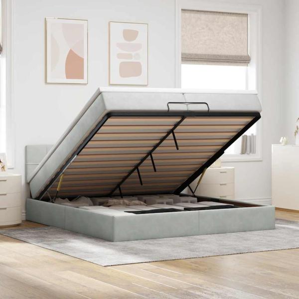 ARDEBO.de - Ottoman-Bett mit Matratzen & LEDs Hellgrau 200x200 cm Samt