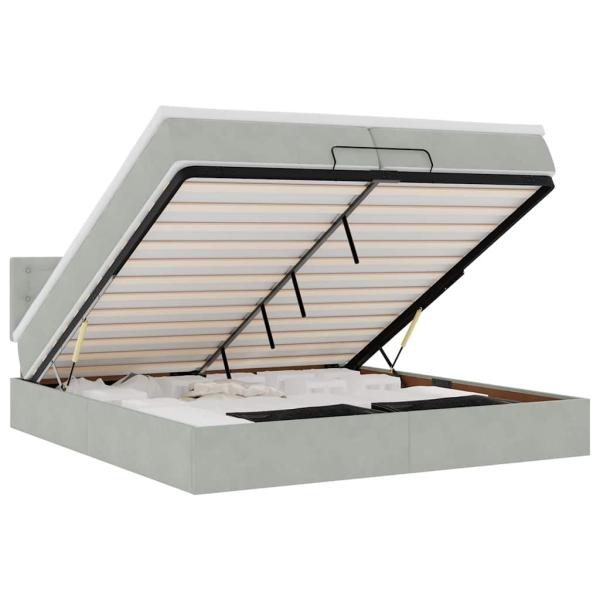 Ottoman-Bett mit Matratzen & LEDs Hellgrau 200x200 cm Samt