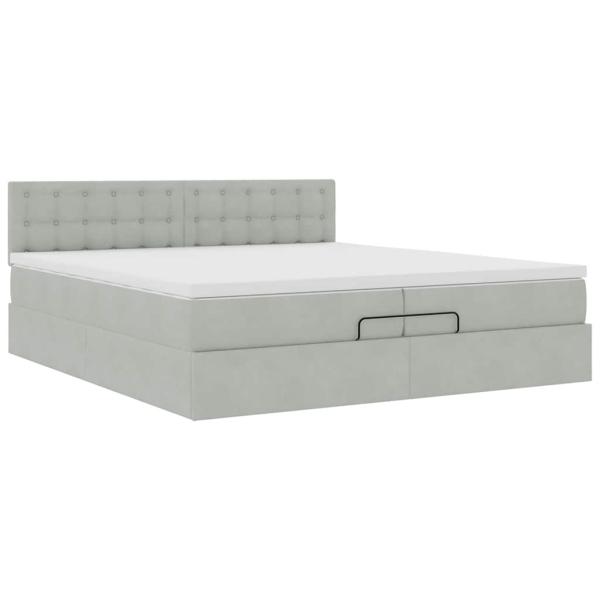 Ottoman-Bett mit Matratzen & LEDs Hellgrau 200x200 cm Samt