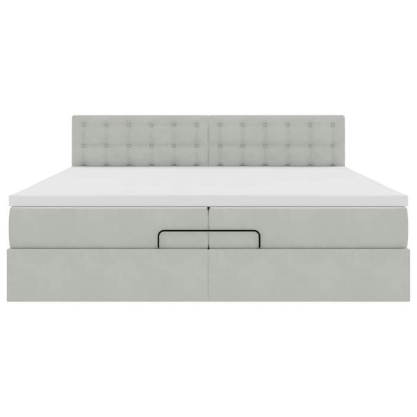 Ottoman-Bett mit Matratzen & LEDs Hellgrau 200x200 cm Samt