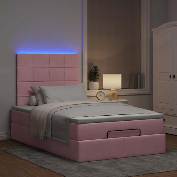 Ottoman-Bett mit Matratzen & LEDs Rosa 120x200 cm Samt