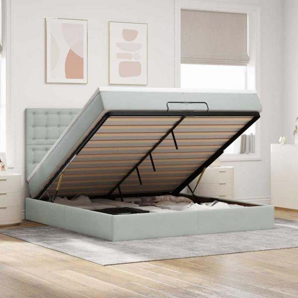 ARDEBO.de - Ottoman-Bett mit Matratzen Hellgrau 200x200 cm Samt