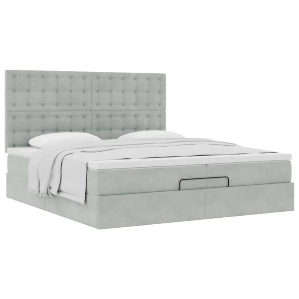 Ottoman-Bett mit Matratzen Hellgrau 200x200 cm Samt