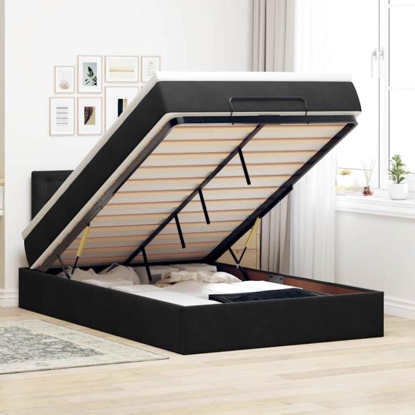 ARDEBO.de - Ottoman-Bett mit Matratze & LEDs Schwarz 120x200 cm Samt