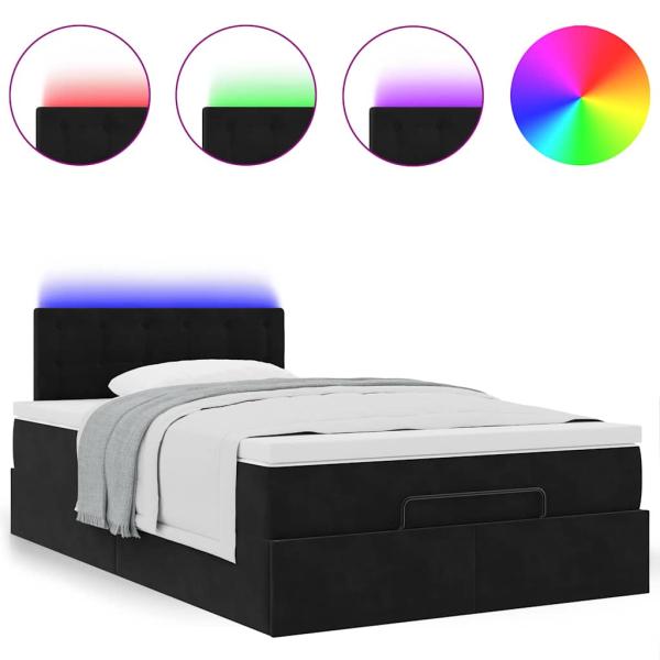 Ottoman-Bett mit Matratze & LEDs Schwarz 120x200 cm Samt
