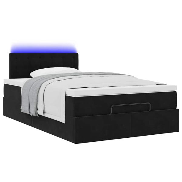 Ottoman-Bett mit Matratze & LEDs Schwarz 120x200 cm Samt
