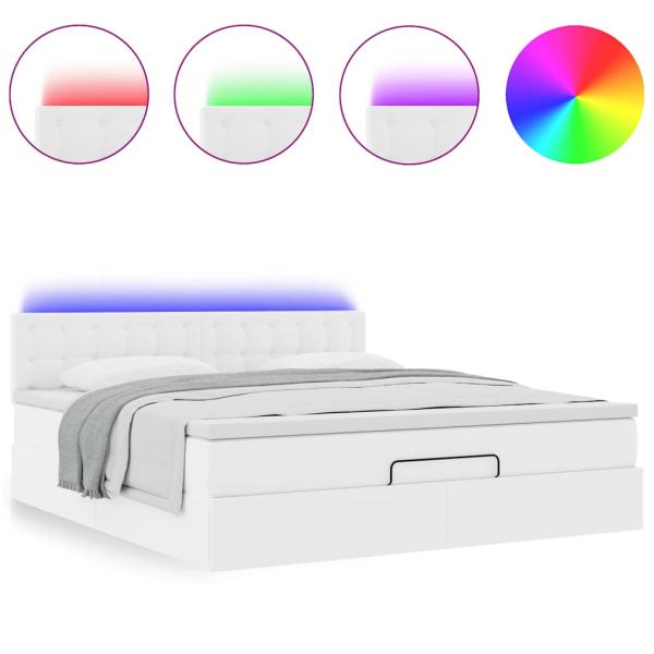 ARDEBO.de - Ottoman-Bett mit Matratzen & LEDs Reinweiß 160x200cm Kunstleder