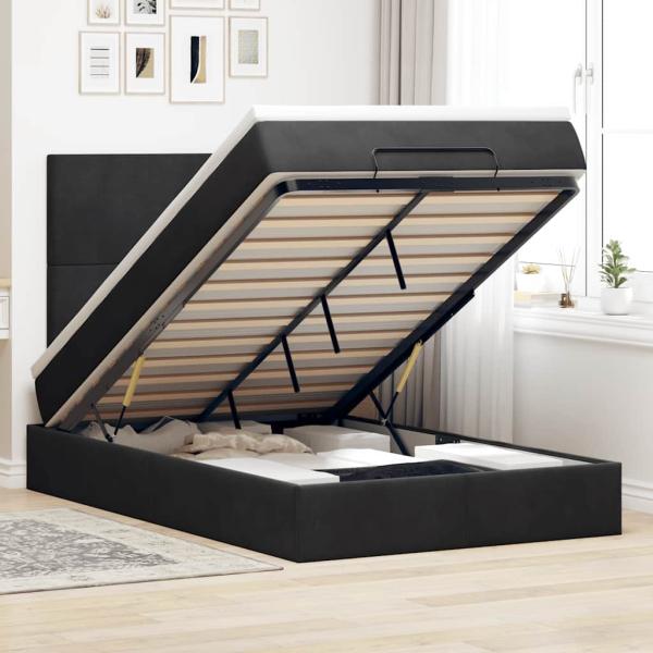 ARDEBO.de - Ottoman-Bett mit Matratzen Schwarz 120x200 cm Samt