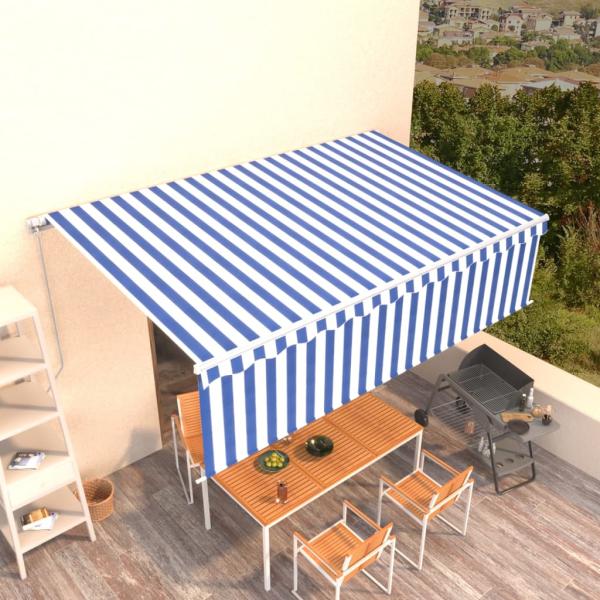 ARDEBO.de - Markise Manuell Einziehbar mit Rollo 5x3 m Blau und Weiß