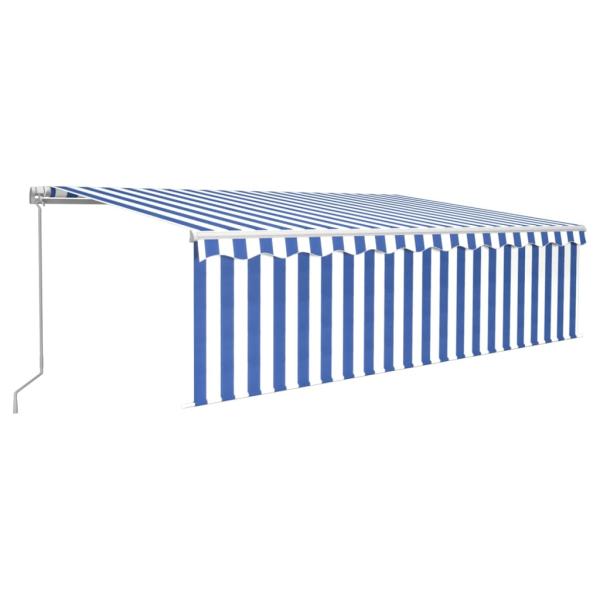 Markise Manuell Einziehbar mit Rollo 5x3 m Blau und Weiß