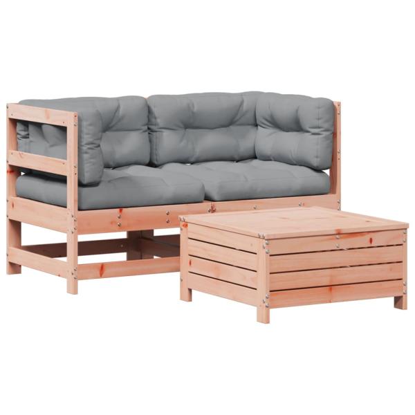 3-tlg. Garten-Lounge-Set mit Kissen Massivholz Douglasie