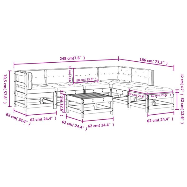 7-tlg. Garten-Lounge-Set mit Kissen Massivholz Douglasie