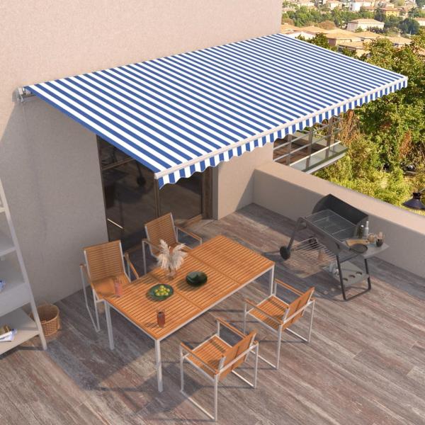 ARDEBO.de - Markise Manuell Einziehbar 600x350 cm Blau und Weiß