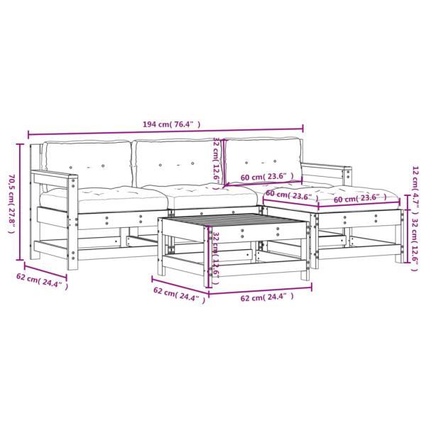 5-tlg. Garten-Lounge-Set mit Kissen Massivholz Douglasie
