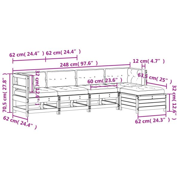 5-tlg. Garten-Lounge-Set mit Kissen Massivholz Douglasie