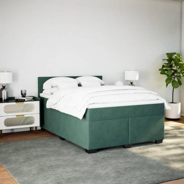 Boxspringbett mit Matratze Dunkelgrün 140x190 cm Samt