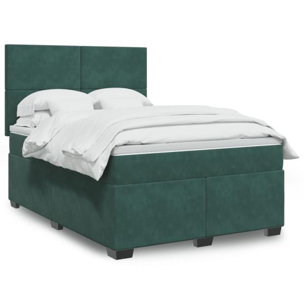 ARDEBO.de - Boxspringbett mit Matratze Dunkelgrün 140x190 cm Samt