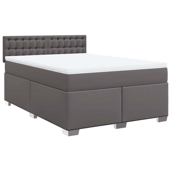 Boxspringbett mit Matratze Grau 140x190 cm Kunstleder