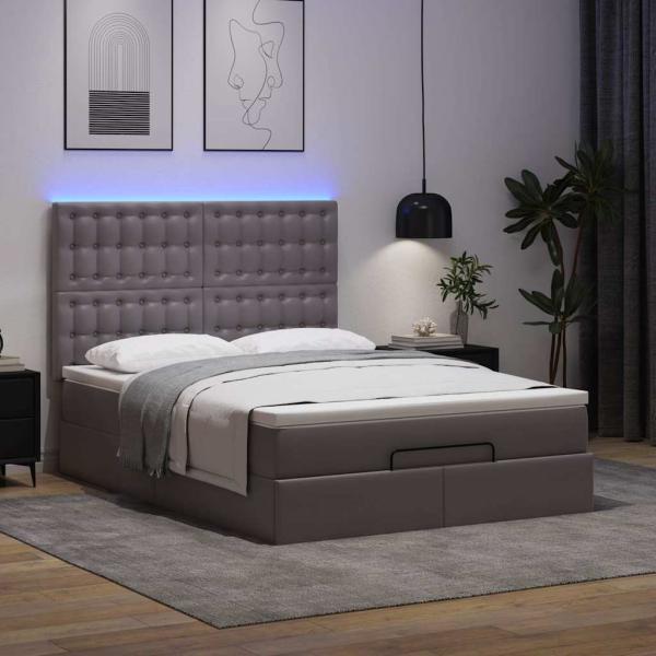 Ottoman-Bett mit Matratze & LEDs Grau 140x190 cm Kunstleder