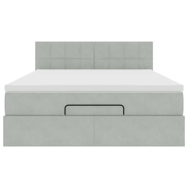 Ottoman-Bett mit Matratze Hellgrau 140x190 cm Samt