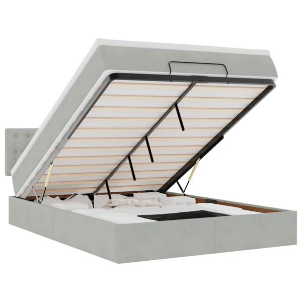 Ottoman-Bett mit Matratze & LEDs Hellgrau 140x190 cm Samt