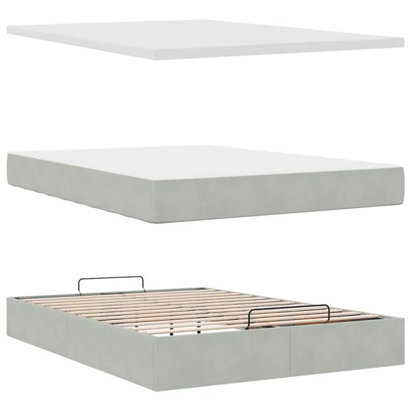 Ottoman-Bett mit Matratzen & LEDs Hellgrau 140x190 cm Samt