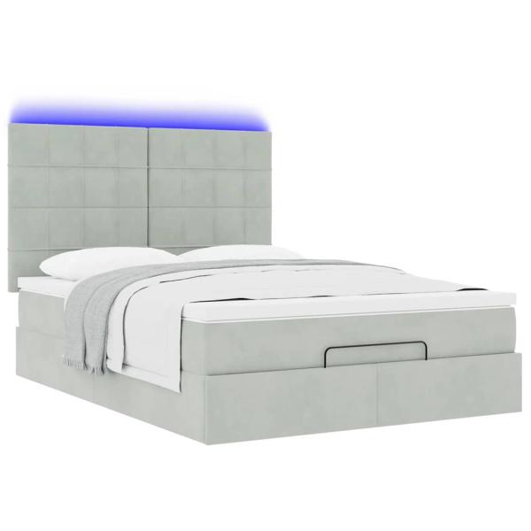 Ottoman-Bett mit Matratzen & LEDs Hellgrau 140x190 cm Samt