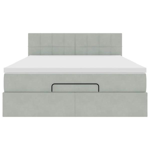 ARDEBO.de - Ottoman-Bett mit Matratze & LEDs Hellgrau 140x190 cm Samt