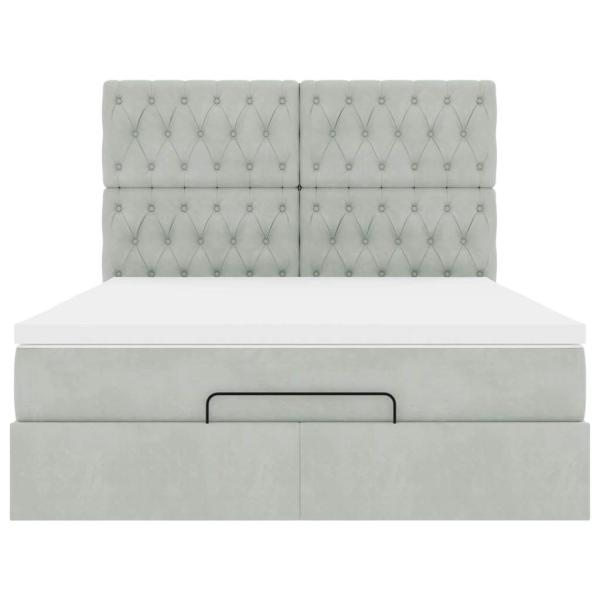 Ottoman-Bett mit Matratzen & LEDs Hellgrau 140x190 cm Samt