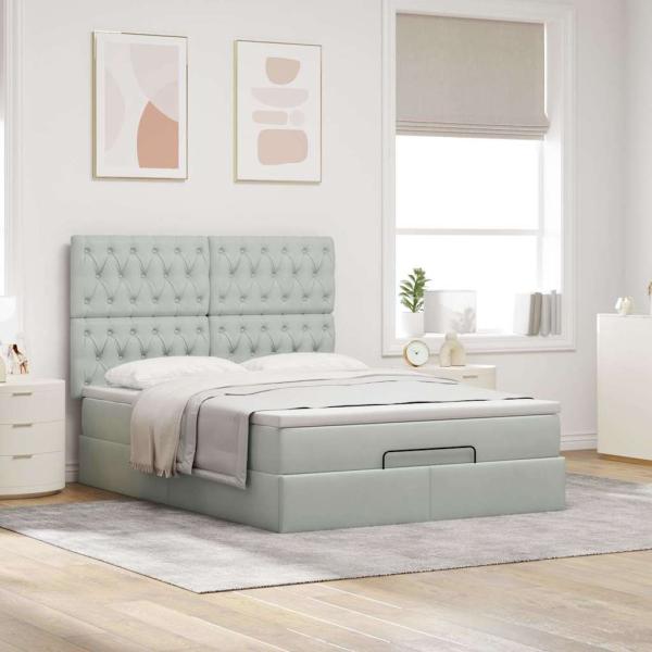 Ottoman-Bett mit Matratzen Hellgrau 140x190 cm Samt