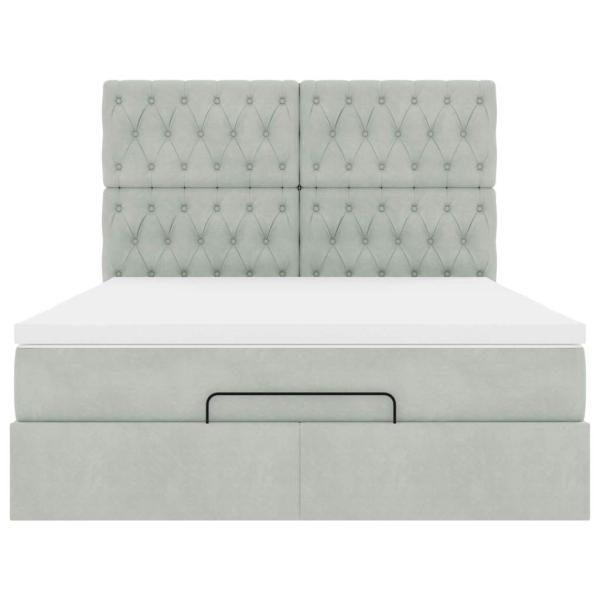 Ottoman-Bett mit Matratzen Hellgrau 140x190 cm Samt