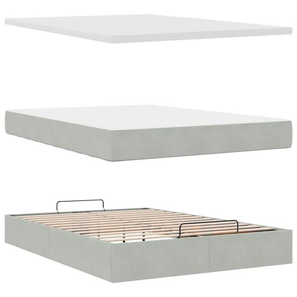 Ottoman-Bett mit Matratze & LEDs Hellgrau 140x190 cm Samt