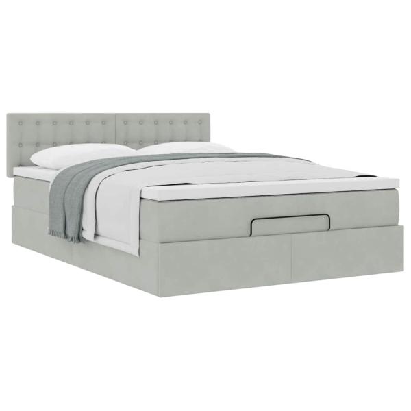 Ottoman-Bett mit Matratze Hellgrau 140x190 cm Samt