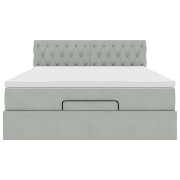 Ottoman-Bett mit Matratze & LEDs Hellgrau 140x190 cm Samt