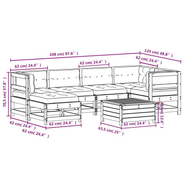 7-tlg. Garten-Lounge-Set mit Kissen Massivholz Douglasie