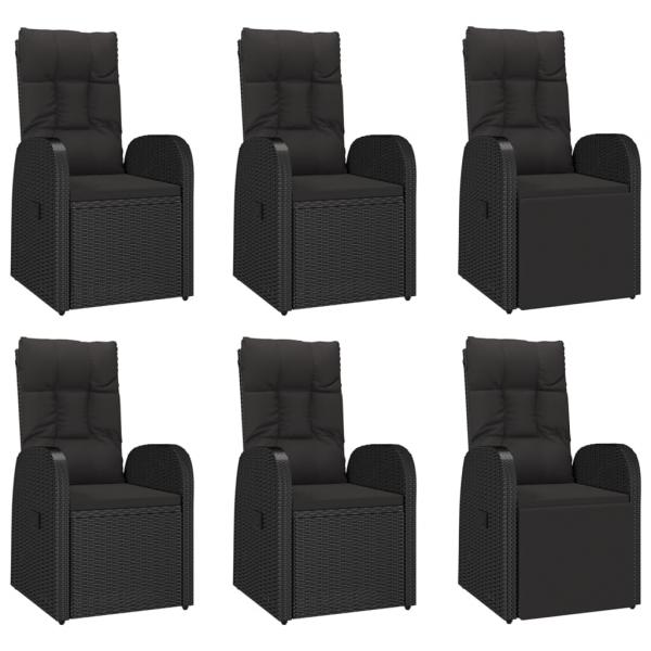 7-tlg. Garten-Essgruppe mit Kissen Schwarz Poly Rattan