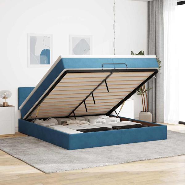 ARDEBO.de - Ottoman-Bett mit Matratzen & LED Dunkelblau 200x200 cm Samt