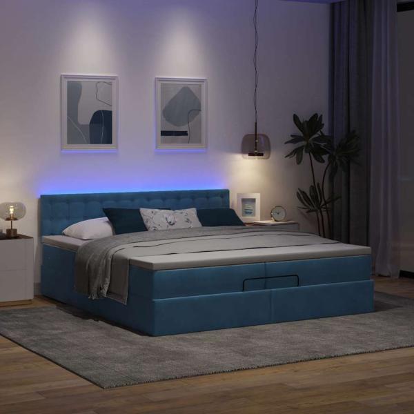 Ottoman-Bett mit Matratzen & LED Dunkelblau 200x200 cm Samt