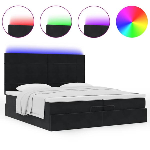 Ottoman-Bett mit Matratzen & LEDs Schwarz 200x200 cm Samt