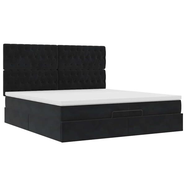 Ottoman-Bett mit Matratzen & LEDs Schwarz 200x200 cm Samt