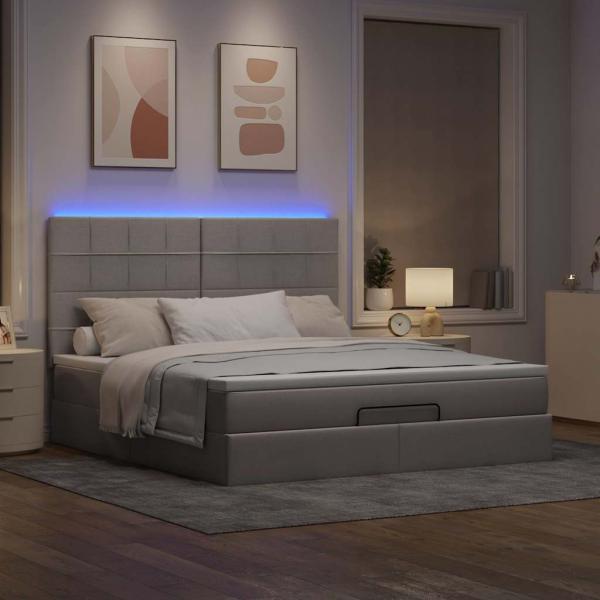 ARDEBO.de - Ottoman-Bett mit Matratze & LEDs Taupe 160x200 cm Stoff