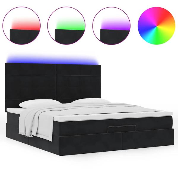 Ottoman-Bett mit Matratzen & LEDs Schwarz 180x200 cm Samt